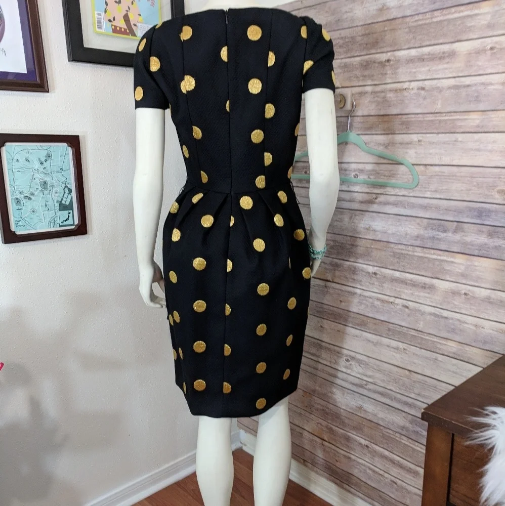 Bill Blass Embroidered Gold Polka Dot Black Dress - Picture 3 of 8